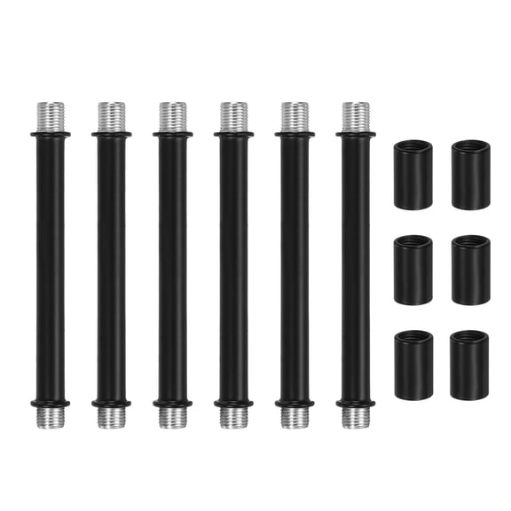 Double End Lamp Extension Rod M10x110mm - 6 Pcs Straight Pipe Lamp Stems Rod Kit with Connector Nuts, for Chandeliers Pendant Light Fixture Downrods Island Lighting, Black