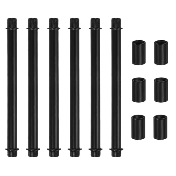 Double End Lamp Extension Rod M10x140mm - 6 Pcs Straight Pipe Lamp Stems Rod Kit with Connector Nuts, for Chandeliers Pendant Light Fixture Downrods Island Lighting, Black