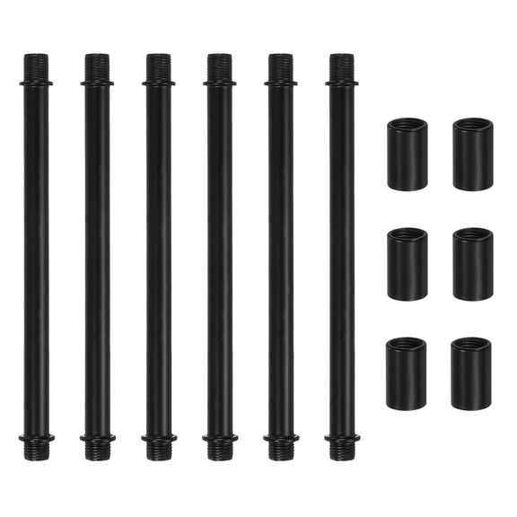 Double End Lamp Extension Rod M10x150mm - 6 Pcs Straight Pipe Lamp Stems Rod Kit with Connector Nuts, for Chandeliers Pendant Light Fixture Downrods Island Lighting, Black