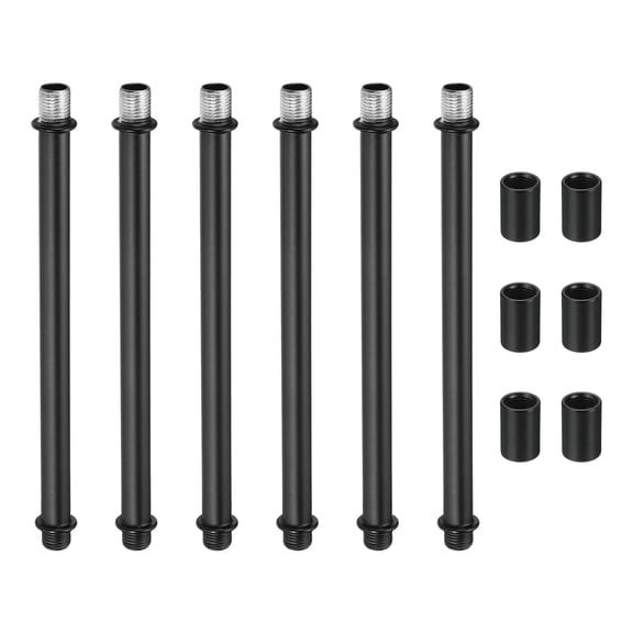 Double End Lamp Extension Rod M10x150mm - 6 Pcs Straight Pipe Lamp Stems Rod Kit with Connector Nuts for Chandeliers Pendant Light Fixture Downrods Island Lighting, Black