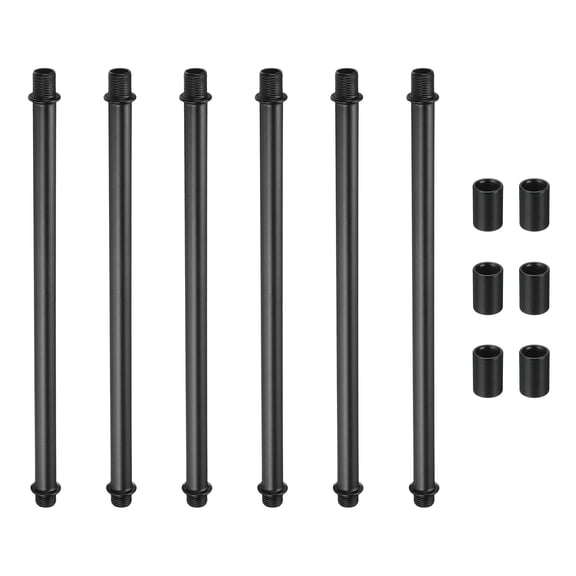 Double End Lamp Extension Rod M10x200mm - 6 Pcs Straight Pipe Lamp Stems Rod Kit with Connector Nuts for Chandeliers Pendant Light Fixture Downrods Island Lighting, Black