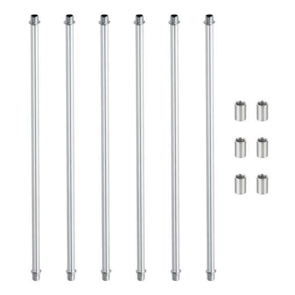 Double End Lamp Extension Rod M10x300mm - 6 Pcs Straight Pipe Lamp Stems Rod Kit with Connector Nuts for Chandeliers Pendant Light Fixture Downrods Island Lighting, Chrome
