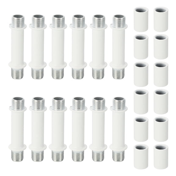 Double End Lamp Extension Rod M10x50mm - 12 Pcs Straight Pipe Lamp Stems Rod Kit with Connector Nuts for Chandeliers Pendant Light Fixture Downrods Island Lighting, White