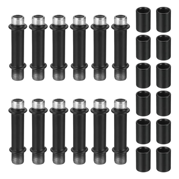 M10 Double End Lamp Extension Rod 2" - 12 Pcs Straight Pipe Lamp Stems Rod Kit with Connector Nuts for Chandeliers Pendant Light Fixture Downrods Island Lighting, Black