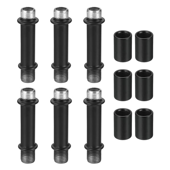 Double End Lamp Extension Rod M10x50mm - 6 Pcs Straight Pipe Lamp Stems Rod Kit with Connector Nuts for Chandeliers Pendant Light Fixture Downrods Island Lighting, Black