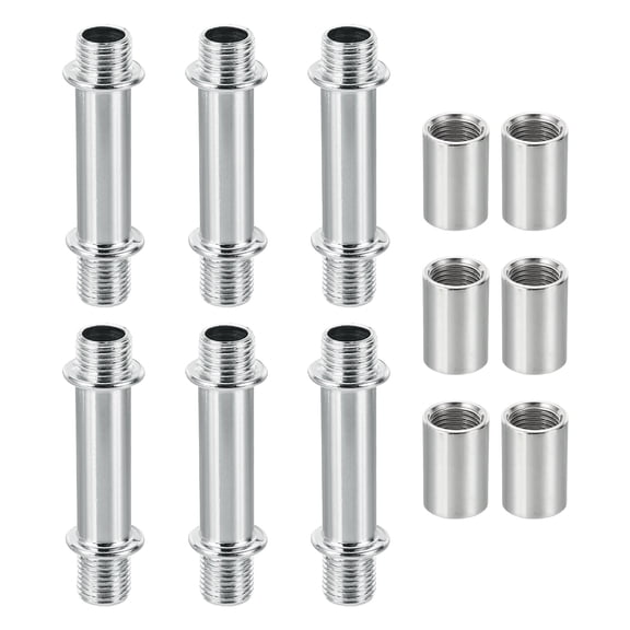 Double End Lamp Extension Rod M10x50mm - 6 Pcs Straight Pipe Lamp Stems Rod Kit with Connector Nuts for Chandeliers Pendant Light Fixture Downrods Island Lighting, Chrome