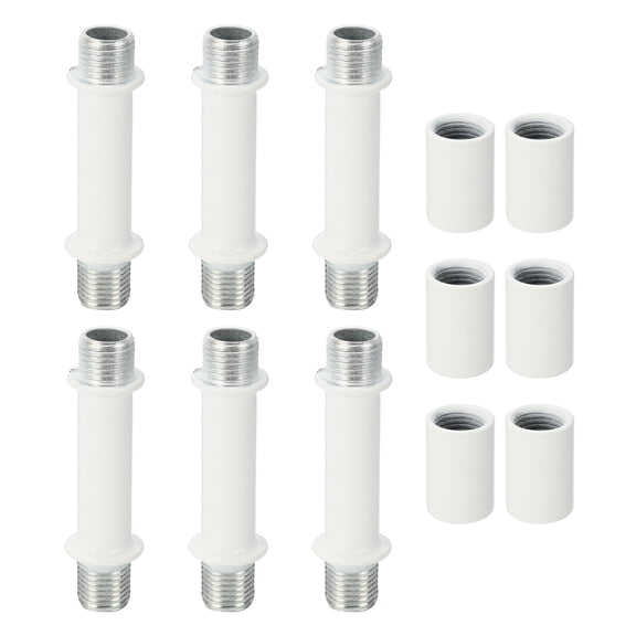 Double End Lamp Extension Rod M10x50mm - 6 Pcs Straight Pipe Lamp Stems Rod Kit with Connector Nuts for Chandeliers Pendant Light Fixture Downrods Island Lighting, White