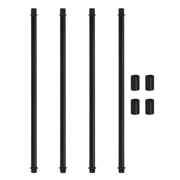 Double End Lamp Extension Rods M10x300mm - 4 Pcs Straight Pipe Lamp Stems Rod Kit with Connector Nuts, for Chandeliers Pendant Light Fixture Downrods Island Lighting, Black