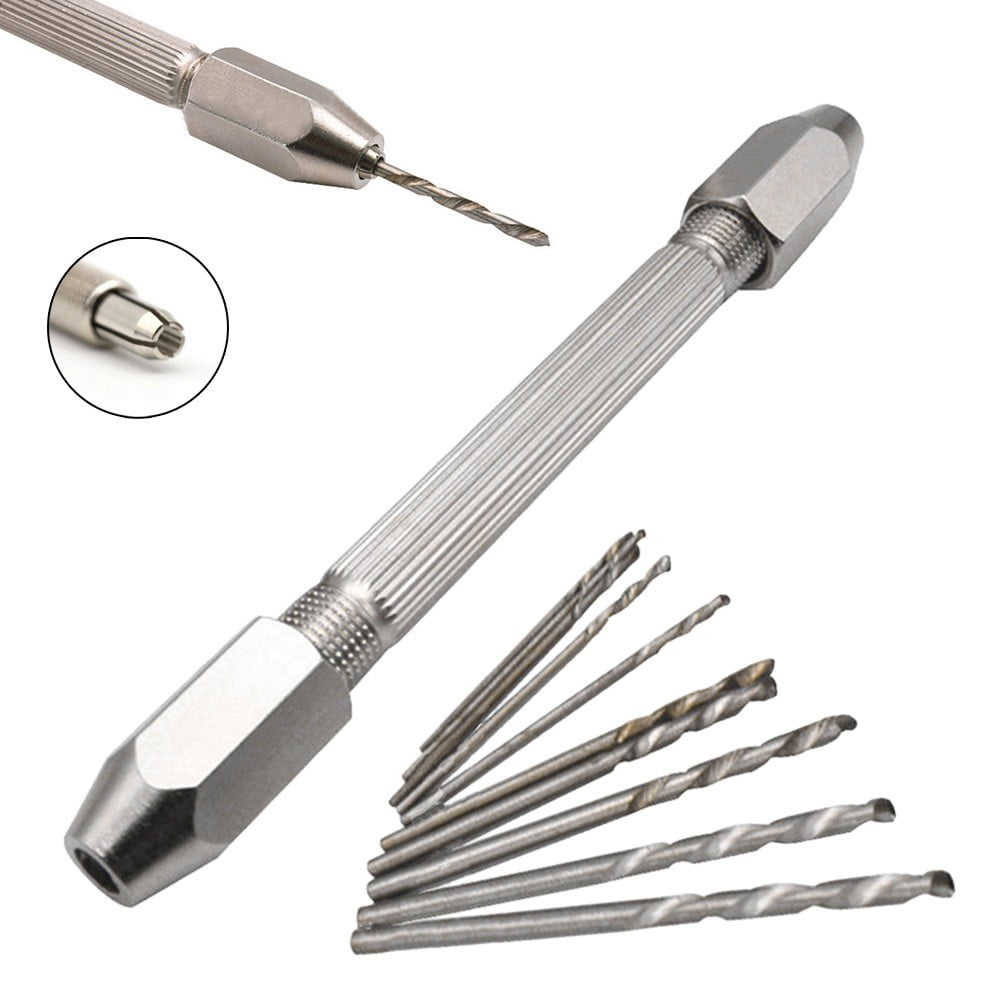 Double End Pin Vise Hand Chuck + 10 Drill Bit Jewelry Watch Repair