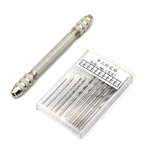 Double End Pin Vise Hand Chuck + Twist Drill Bit Jewelry Watch Repair Maintain Tool Double End Pin Vise Hand Chuck