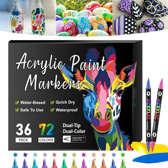 Double Ended Acrylic Paint Markers 3Ml, 36/72 Colors Set, Dual Tip (Fine & Chisel) Pigment Pens For Canvas Wood Ceramic Diy Crafts, Water-Based Odorless Safe Art Markers For Kids