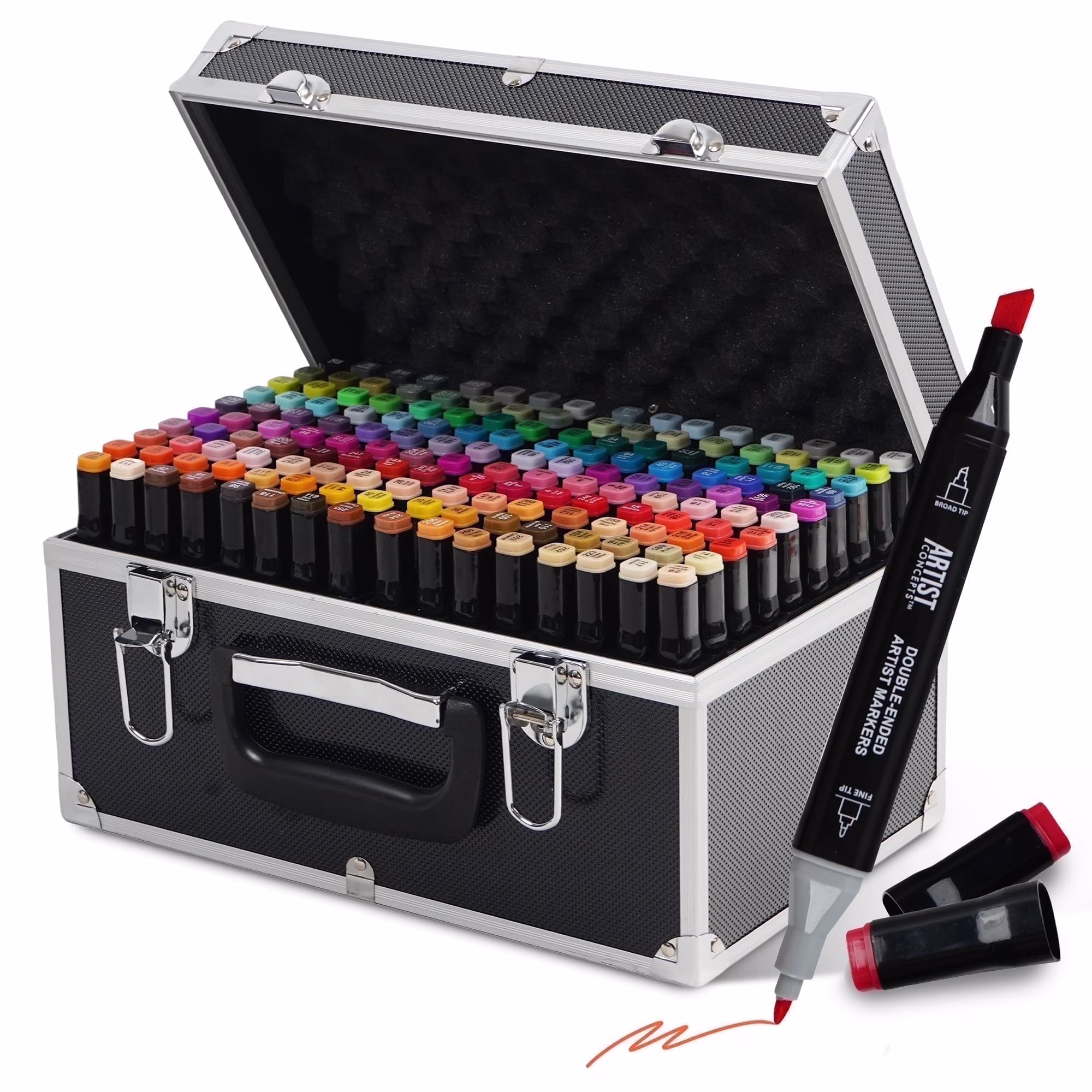 Artist Concepts Dual tip Alcohol Markers Vibrant Colors for art and coloring, Metal Case, 160 Count