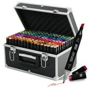 Artist Concepts Double Ended Alcohol Markers Dual Tip Markers with Metal Carrying Case Organizer, Black, 160 Pack