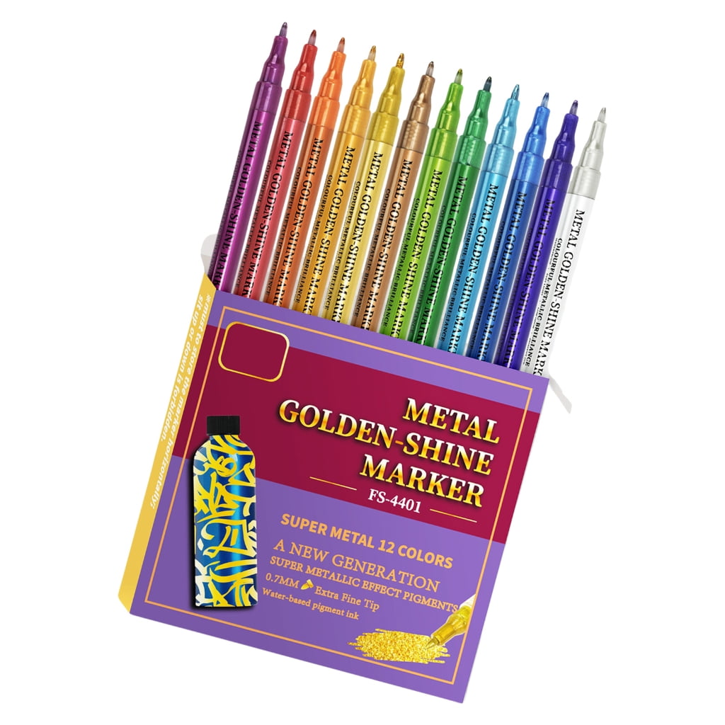 Double Ended Glittered Acrylic Paint Pen 12 Color Metallic Acrylic Marker for Scrapbooking Journal Planner Card Making