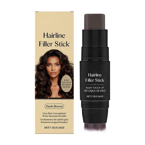 Double-Ended Hair Touch Up Stick – Instant Waterproof Gray Root Coverage Concealer, Natural Color with Brush for Seamless Hairline Fill