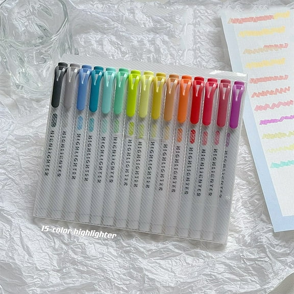 Double-Ended Highlighter Pen Set | 15 Vibrant Colors | Dual Tip Marking & Underlining | Smudge-Proof Ink | Smooth Writing | Versatile Stationery | 10ml Each | 15-Pack