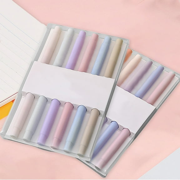 Double Ended Highlighter Pens Set | Morandi Pastel Colors | Soft Brush Tip | Large Ink Capacity | Smooth Writing for Office, Note Taking, Drawing | 6 Bright Multicolor | 2ml Each | 6 Pack