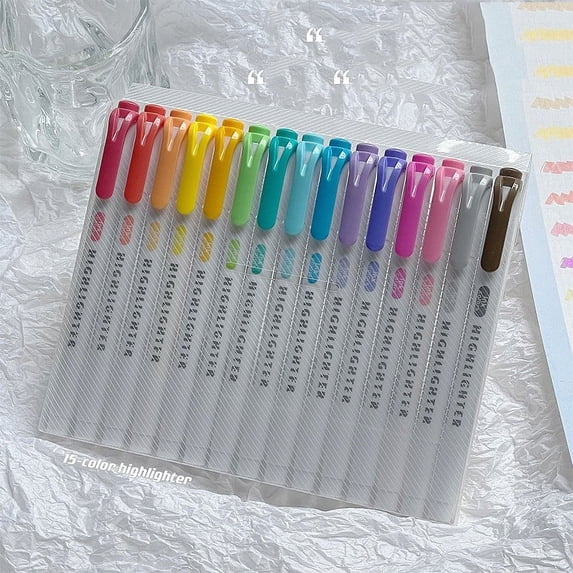 Double-Ended Highlighter Pens, Usavan 15 Color No Bleed Quick Dry Teen Highlighters, Non-Smear Dual Tip Markers for Notes Books Journaling Supplies