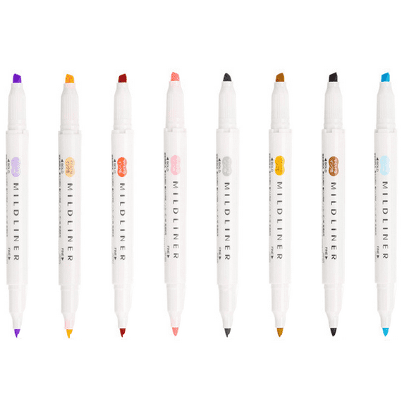 Double Ended Highlighter Set, Broad and Fine Point Tips, Assorted Ink Planner Colors, 8-Pack