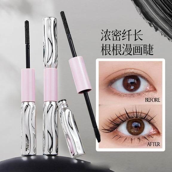 Double Ended Metal Mascara, Volumizing Lengthening Clump-Free Black Mascara, Waterproof Long Lasting Lash Extensions Mascara, Curling, Washable Eyelash Makeup
