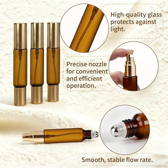 Double Ended Perfume Bottle With Roller Ball &Spray:4 PCS 10ml Amber Refillable Leakproof Travel Atomizer Facial Care for Perfume,Cologne,Essential Oils