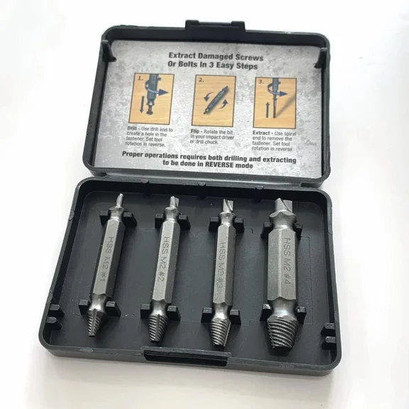 Double-Ended Screw/ Bolt Extractor Set - 4 Piece With Storage Case