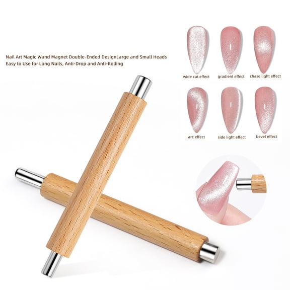 Double-Ended Wooden Cat Eye Nail Magnet Wand, Strong Magnetic Nail Art Tool for Creating Vivid 3D Cat Eye Effects with Gel Polish, Portable Manicure Tool for Home & Salon Use