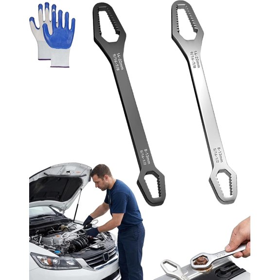 Double-Ended Wrench, Universal Automotive Wrench 8-24mm Self-Tightening Spanner Anti-Slip Key Bolts Nuts Wrench Repair Tools for DIY Machine Auto Maintenance