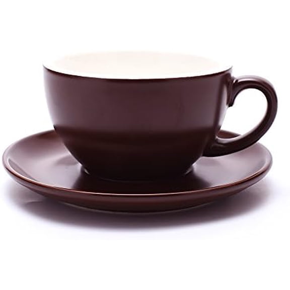 Double Espresso Coffee Cup and Saucer, Small Cappuccino and Speciality Coffee, New Bone China for Coffee Shop and Barista (Matte Brown, 5 oz)