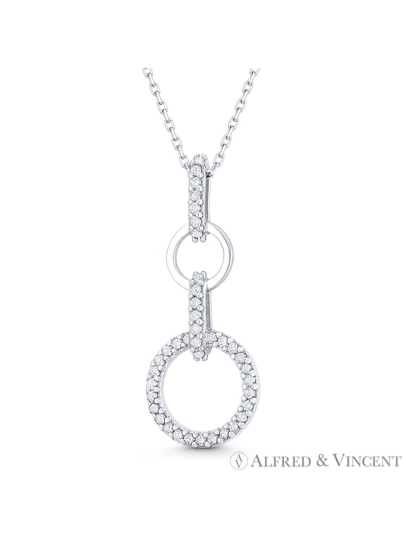 Double Eternity Circle CZ Crystal Pendant & Chain Necklace in .925 Sterling Silver w/ Rhodium