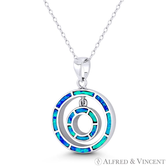 Double Eternity Circle Charm Created Opal 28x19mm (1.1x0.75in) Pendant & Chain Necklace in .925 Sterling Silver w/ Rhodium