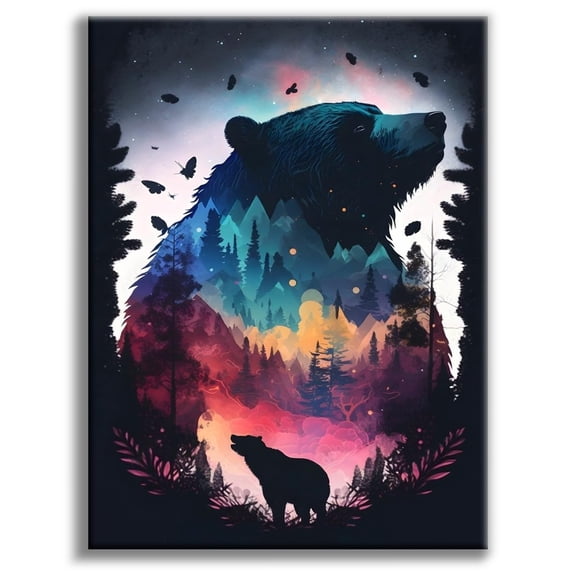Double Exposure Bear Mountain 5D Diamond Painting Kit for Adults, Full Drill Wildlife DIY Diamond Art, Nature Forest Home Wall Decor