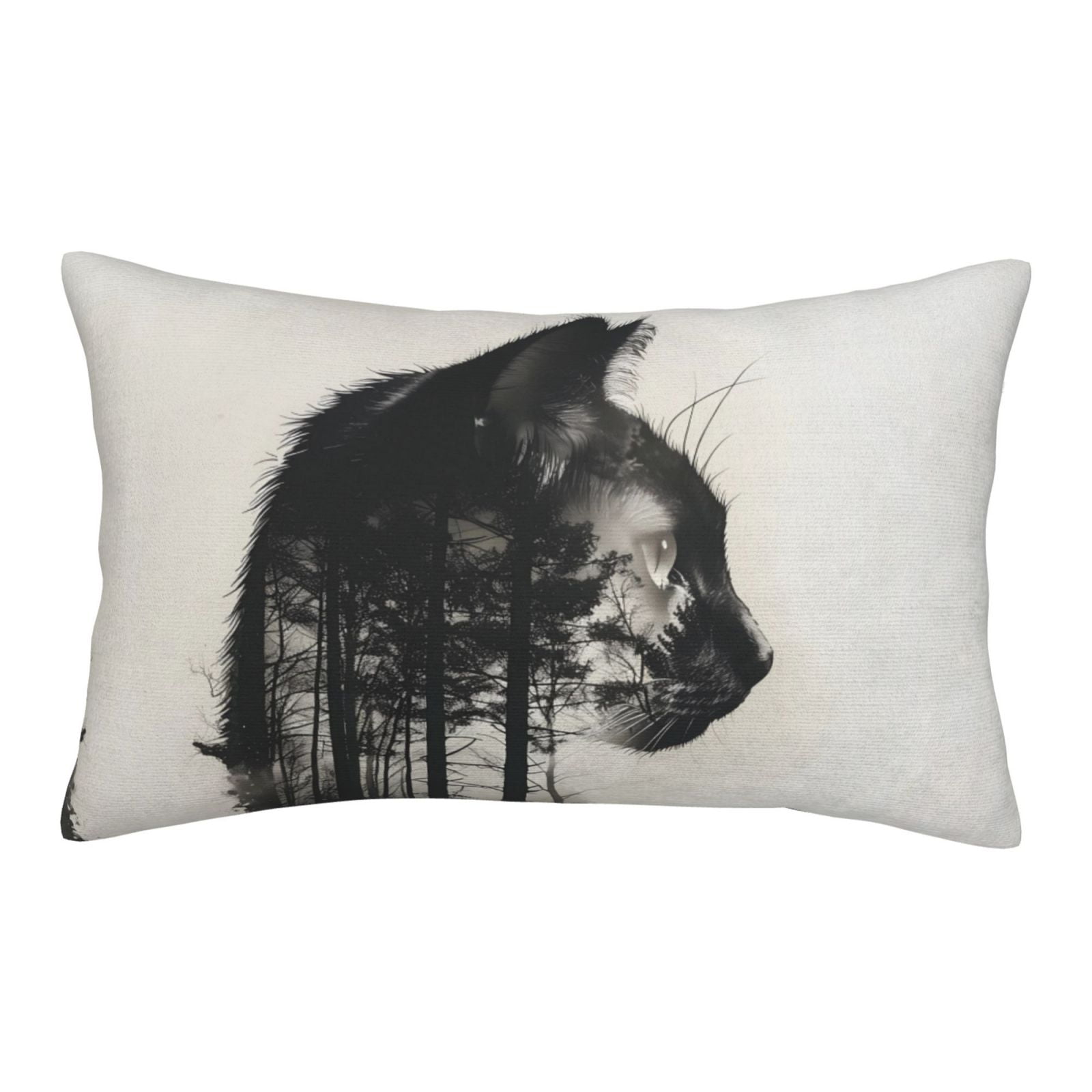 Double Exposure Cat Forest Throw Pillow Covers 16" x 24" , Decorative