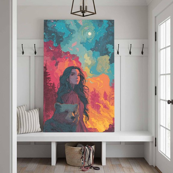 Double Exposure Portrait Wall Art Cosmic Forest Fire Print, Unframed Paper Print