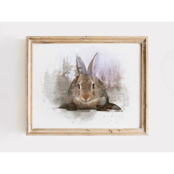 Double Exposure Rabbit Art Print Nature-Inspired Nursery Or Study UNFRAMED Poster, Wall Art for Decor, Present, 8x12