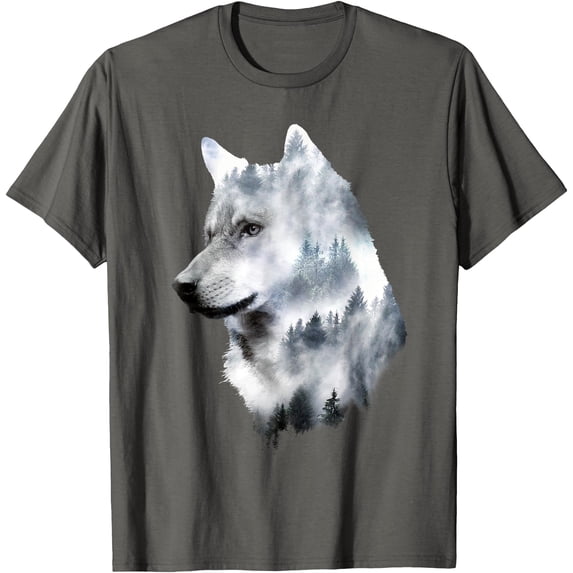Double Exposure Wolf Graphic Unisex T-Shirt for Men Women Kids Toddler,Charcoal Color,Size M