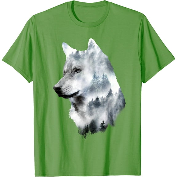 Double Exposure Wolf Graphic Unisex T-Shirt for Men Women Kids Toddler,Lime Color,Size YS