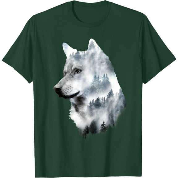 Double Exposure Wolf Graphic Unisex T-Shirt for Men Women Kids Toddler