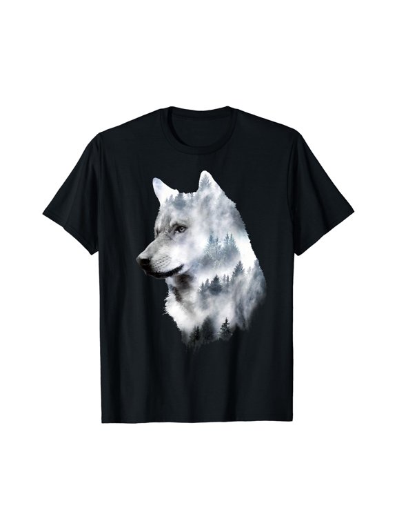 Double Exposure Wolf Wolves Lover Artsy Animal Wildlife T-Shirt