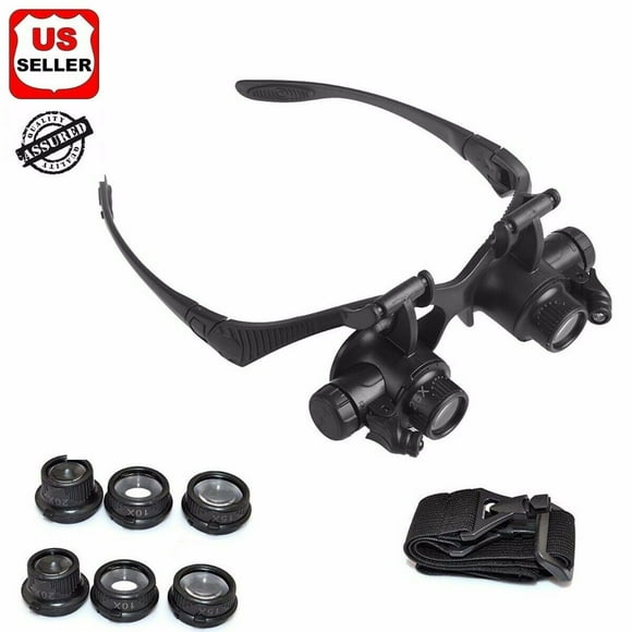 Double Eye Jewelry Watch Repair Magnifier Loupe Glasses With LED Light 8 Lens US