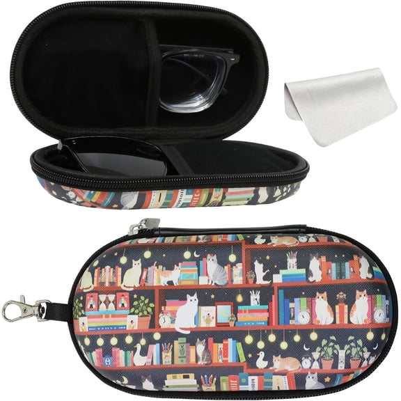 Double Eyeglasses Case, Hard Shell Dual Sunglasses Organizer with Zipper Clip Travel Glasses Storage for Women Men