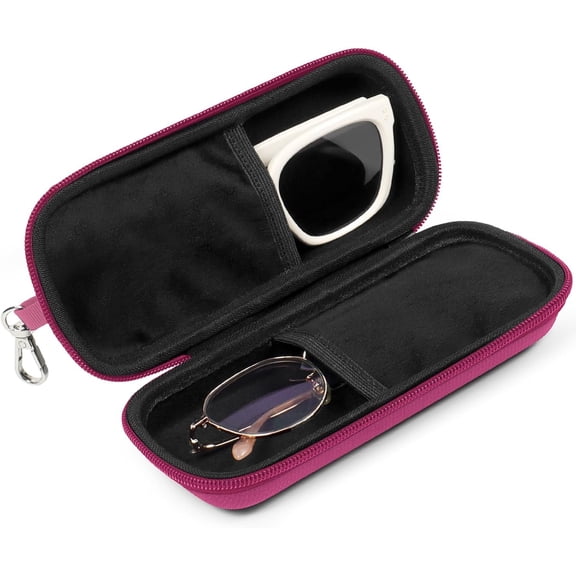 Double Eyeglasses Case Hard Shell Sunglasses Organizer with Zipper Closure Travel Eyewear Storage for