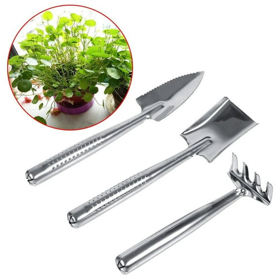 Stainless Steel 3 Pcs Set Mini Gardening Plant Pot Tools Small Handheld Shovel Spade Rake For Succulent Cactus Herbs Indoor Miniature Plants