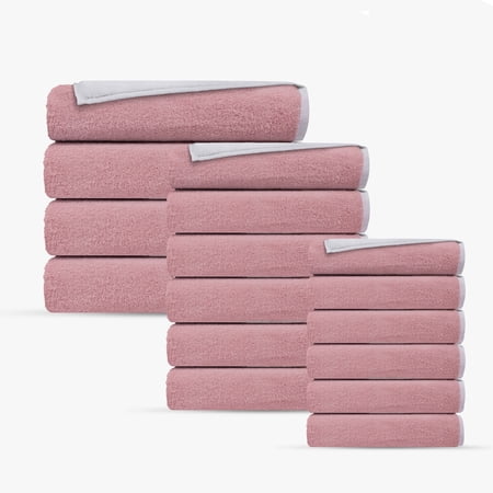 Double Face 16 pcs Turkish Towels Set White Blush