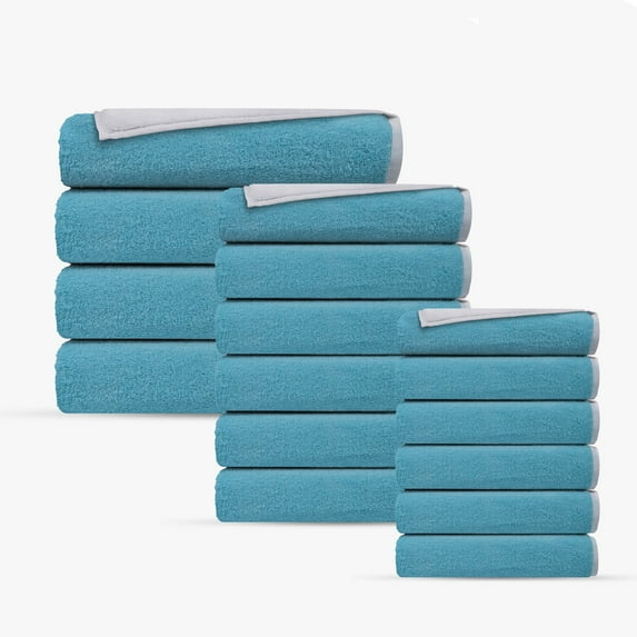 Double Face 16 pcs Turkish Towels Set White Seaglass