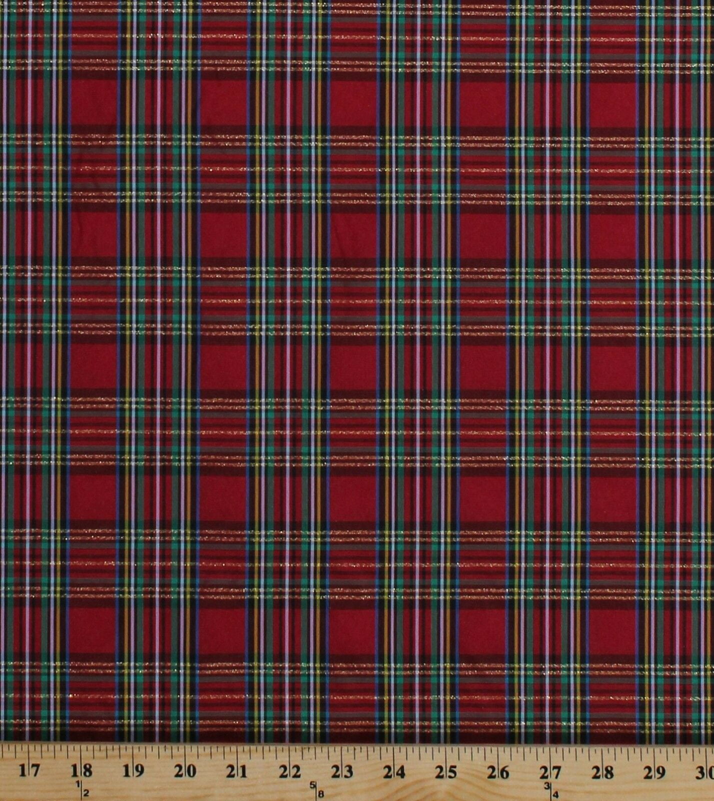Holiday Plaid Red and Green Taffeta Fabric with Metallic Gold