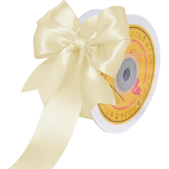 Double Face Cream Satin Ribbon 1-1/2 inch X 25 Yards Polyester Cream Ribbon for Gift Wrapping Very Suitable for Weddings Party Hair Bow Invitation Decorations and More