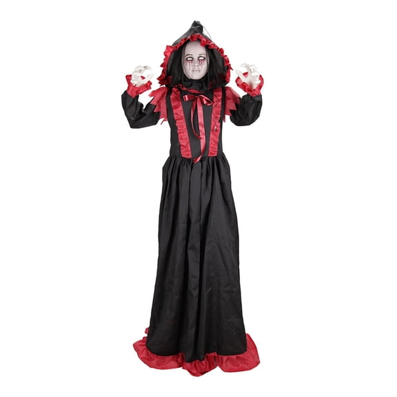 Haunted Hill Farm Red & White LED Battery-Powered Double Face Lady Halloween Animatronic 5.5-ft.