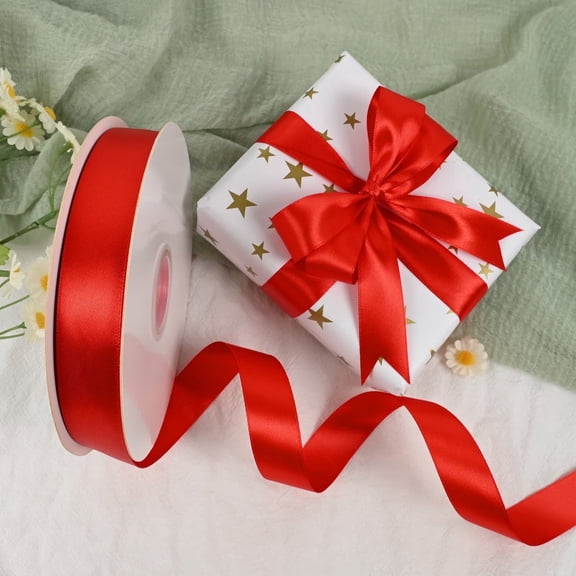 Double Face Satin Ribbon 1 inch X 100 Yards /roll,Polyester Ribbon for Gift Wrapping Very Suitable for Weddings Party Hair Bow Invitation Decorations and More Red