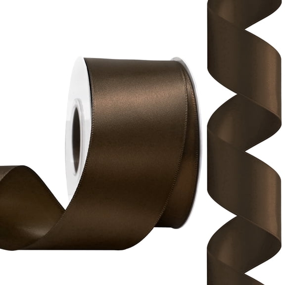 Double Face Satin Ribbon 2 inch X 25 Yards Polyester Brown Ribbon for Gift Wrapping Very Suitable for Weddings Party Hair Bow Invitation Decorations and More